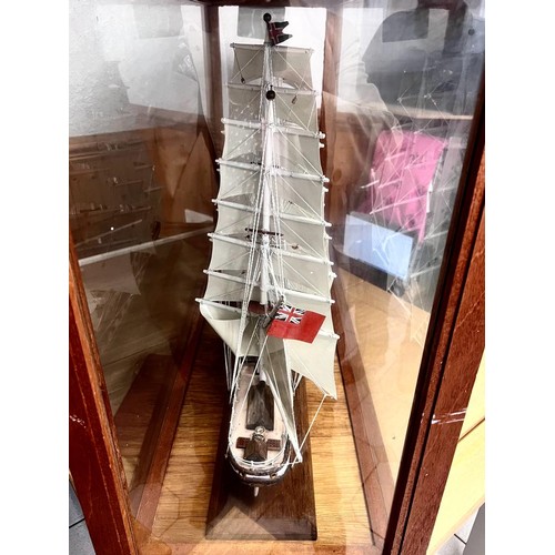 229 - RTV - CASED MODEL OF A FOUR MASTED CLIPPER TRAINING SHIP FROM INDEFATIGABLE SCHOOL. CASE APP. 75CM H... 