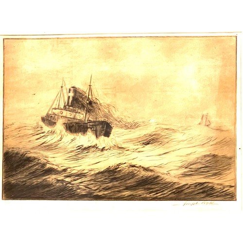 234 - JOSEPH COOK, MONOCHROME LITHOGRAPH, 'TRAWLER IN HEAVY SEAS', SIGNED LOWER RIGHT, APPROX 17 x 24cm