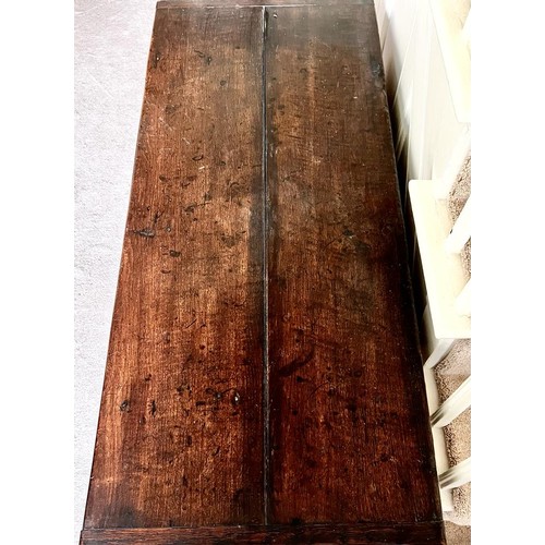 238 - ANTIQUE OAK THREE PANEL CHEST UPON STILE SUPPORTS, DATE 1716 CARVED INTO FRONT PANEL, APPROX 73cm HI... 