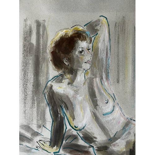 243 - N S LARET, WATERCOLOUR, RECLINING FEMALE FIGURE, FRAMED AND GLAZED, APPROX 49 x 60cm