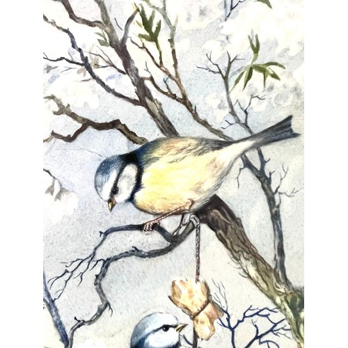 307 - F CHILCOTT, WATERCOLOUR, BLUE TITS ON SPRING BLOSSOMS, APPROX 28 x 19cm