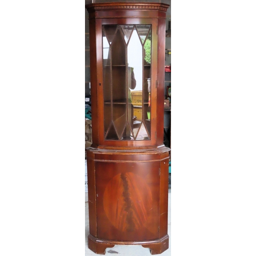 4 - 20th century yew wood single door glazed corner display cabinet. Approx. 188 x 65 x 39cms