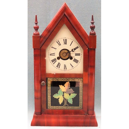 42 - Jerome and Co mahogany cased American mantle clock. App. 39cm H