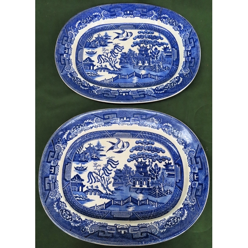 184 - Two late 19th/early 20th century blue and white Willow pattern ashettes. Approx. 35cms x 44cms