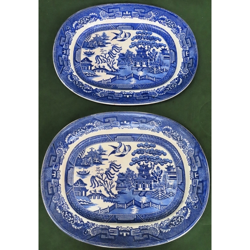 185 - Two late 19th/early 20th century blue and white Willow pattern ashettes. Approx. 35cms x 44cms