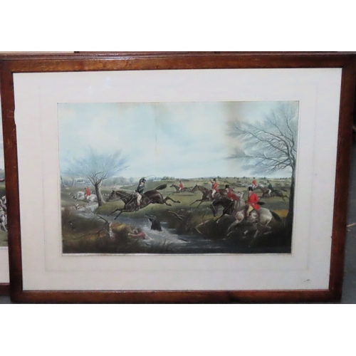 205 - Henry Thomas Alken (1785 - 1844) pair of polychrome engravings depicting busy hunting scenes, publis... 