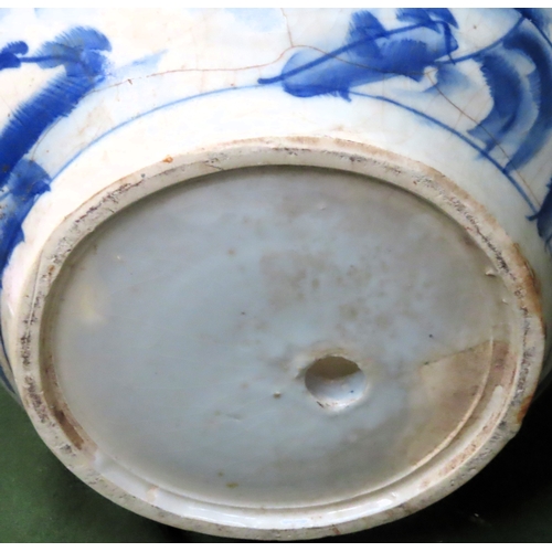 224 - Oriental blue and white glazed ceramic jardinière. Approx. 24cms x 33cms D