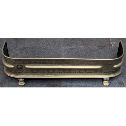 158 - Victorian piercework decorated brass fire kerb. Approx. 25cm H x 99cm W x 28cm D