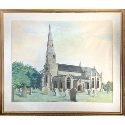 175 - UNSIGNED WATERCOLOUR/GOUACHE, MANX CHURCH, LOCATION UNKNOWN, POSSIBLY ST CUTHBERT'S CHURCH IN HALSAL... 