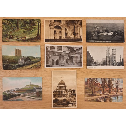 189 - PARCEL OF VARIOUS POSTCARDS DEPICTING WESTMINSTER ABBEY, ST PAUL'S CATHEDRAL, HADDON HALL ETC