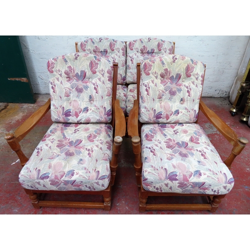 258 - CAN TIP (VENDOR TO PAY £20)- Ercol light oak country style two seater settee with two armchairs.