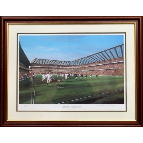 207 - Terence Macklin - Framed pencil signed polychrome print - England 15 New Zealand 9. Limited edition ... 