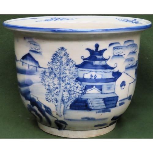 121 - Oriental blue and white glazed ceramic jardinière. Approx. 24cms x 33cms D