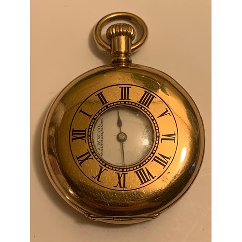 260 - DOUBLE GOLD PLATED WALTHAM USA HALF HUNTER POCKET WATCH, STAMPED 12149777