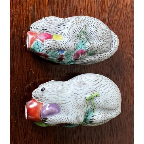 208 - TWO 19th CENTURY CERAMIC SNUFF BOTTLES IN THE FORM OF ORIENTAL SQUIRRELS, APPROX 7.5cm HIGH