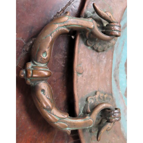 38 - 19th century middle eastern style copper cooking pit, on raised supports. Approx. 17cm H x 83cm Diam... 