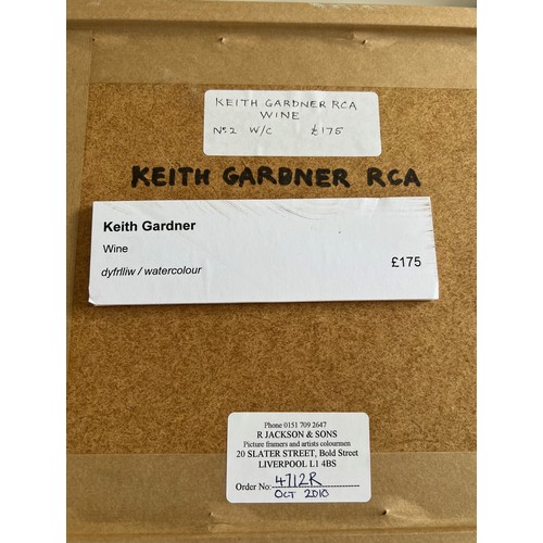 34 - KEITH GARDNER RCA, WATERCOLOUR, WINE, FRAMED, APPROX 10 x 14cm