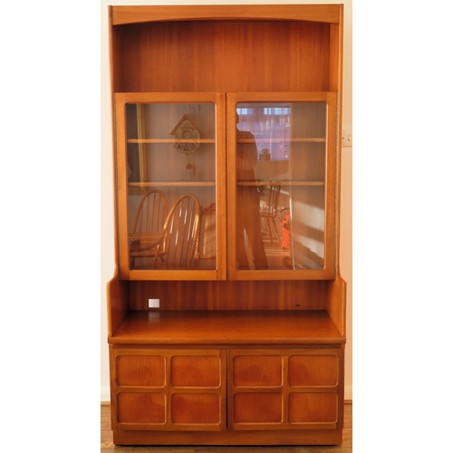 63 - Nathan style mid 20th century teak two door glazed wall unit. Approx. 193cm H x 102cm W x 46cm D