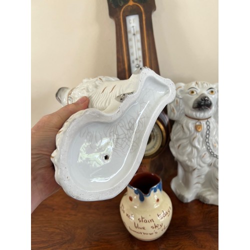 83 - RTV- PAIR OF CHINA DOGS, BAROMETER, ALSO MOTTO WARE JUG