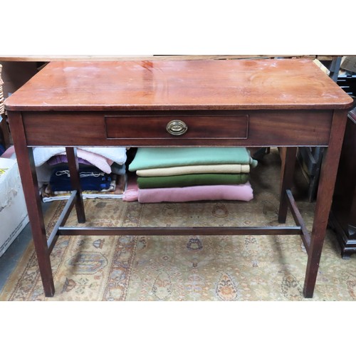 95 - Early 20th century mahogany single drawer side table. Approx 76cm H x 103cm W x 54cm D
