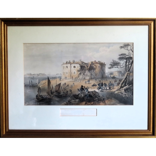 97 - Framed polychrome print - Fort Nottich, Bormasund. Approx. 40 x 55cms