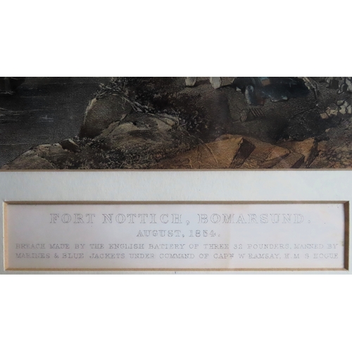 97 - Framed polychrome print - Fort Nottich, Bormasund. Approx. 40 x 55cms
