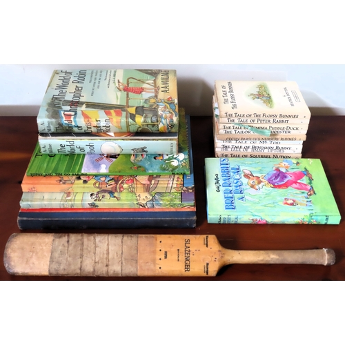 106 - Various children's volumes Inc. AA Milne, Beatrix Potter, Enid Blyton etc, annuals, plus small Slaze... 