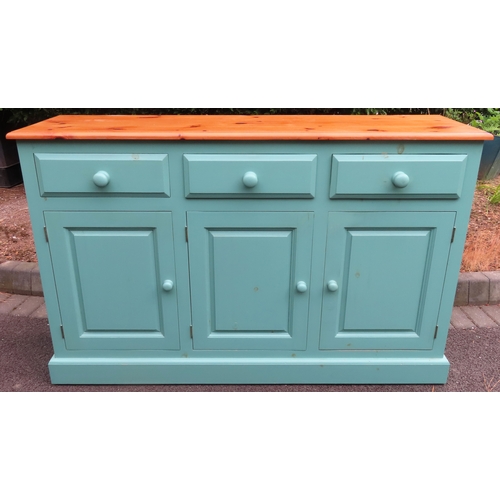 118 - Tipped - 20th century painted oak three drawer kitchen sideboard. Approx. 91cm H x 143cm W x 43.5cm ... 