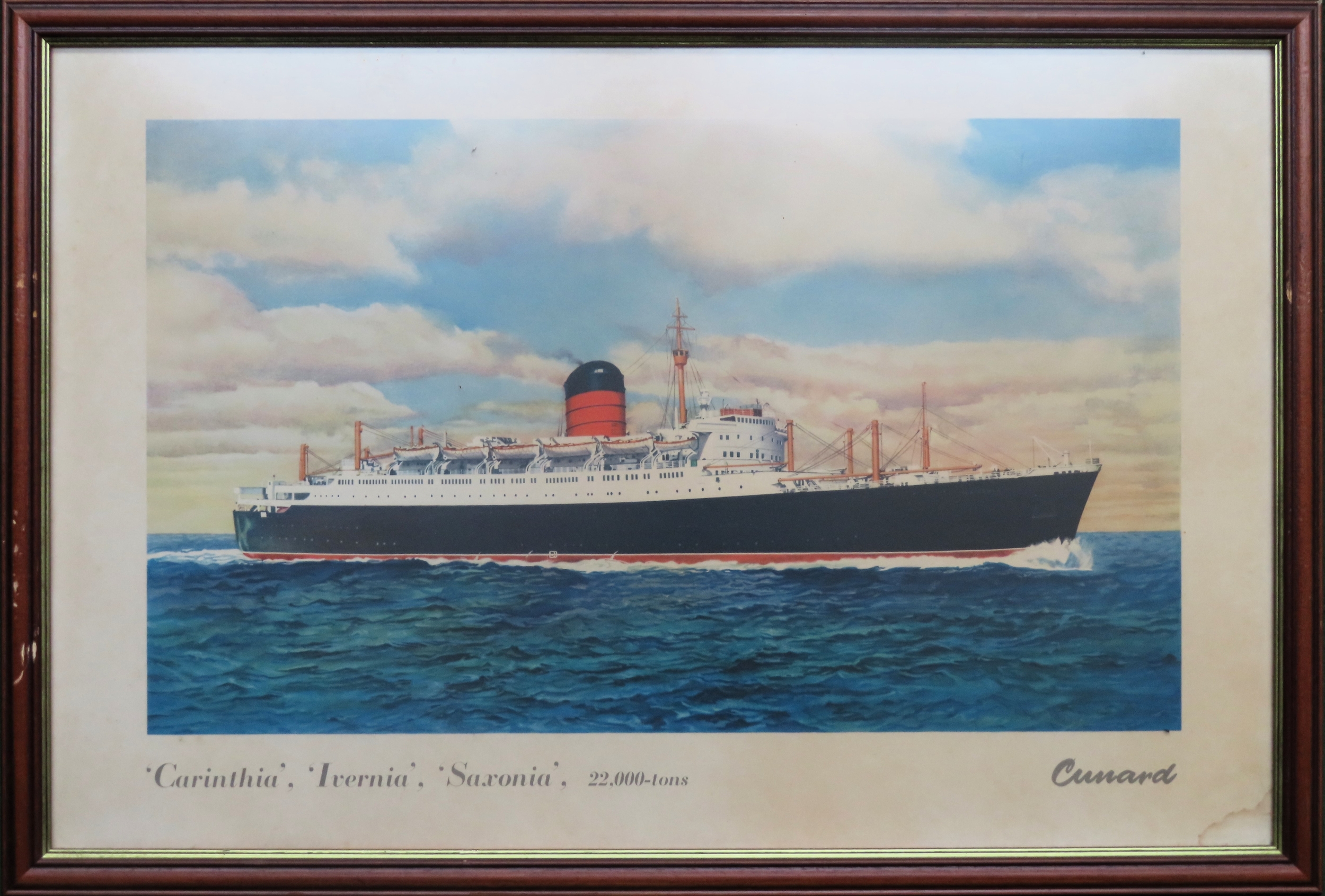Framed turner framed polychrome print Cunard Carinthia, Ivernia