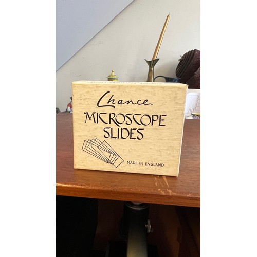 1 - C BAKER, LONDON, MEDICAL MICROSCOPE WITH ASSOCIATED SLIDES, APPROX 42cm HIGH x 31cm WIDE x 33cm DEEP