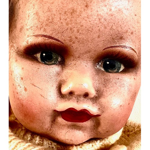 3 - MID 20th CENTURY BABY DOLL, FIXED EYES, FABRIC BODY, APPROX 55cm HIGH