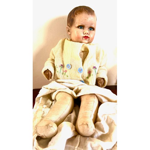 3 - MID 20th CENTURY BABY DOLL, FIXED EYES, FABRIC BODY, APPROX 55cm HIGH