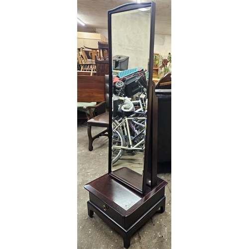 6 - Stag Minstrel mid 20th century freestanding cheval mirror fitted with single drawer. Approx. 164 x 5... 