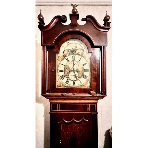 23 - GOOD MAHOGANY AND OAK LONGCASE CLOCK WITH WELL PAINTED ARCHED DIAL BY GA DAVIES HOLYWELL, APPROX 242... 