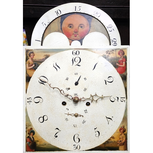 25 - 19the century inlaid mahogany cased longcase clock with hand painted and enamelled rolling moon dial... 