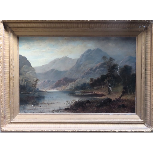 29 - J D MORRIS - VERY LARGE GILT FRAMED OIL ON CANVAS DEPICTING A SCOTTISH LOCH SCENE, APPROXIMATELY 58c... 