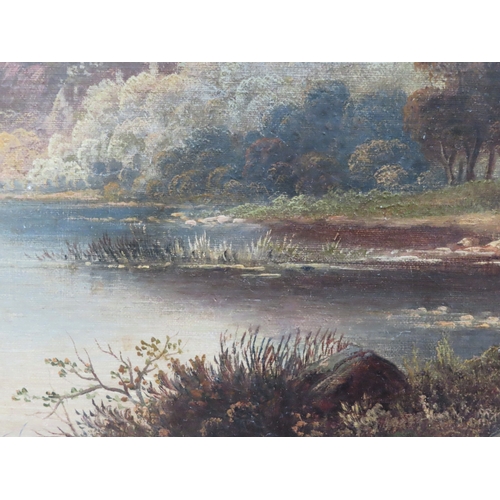 29 - J D MORRIS - VERY LARGE GILT FRAMED OIL ON CANVAS DEPICTING A SCOTTISH LOCH SCENE, APPROXIMATELY 58c... 