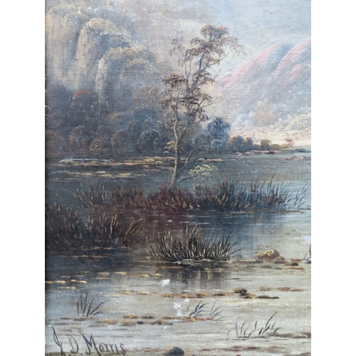 29 - J D MORRIS - VERY LARGE GILT FRAMED OIL ON CANVAS DEPICTING A SCOTTISH LOCH SCENE, APPROXIMATELY 58c... 