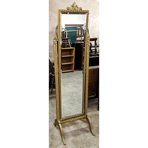 35 - Early 20th century gilded decorative cheval mirror. Approx. 152cms H