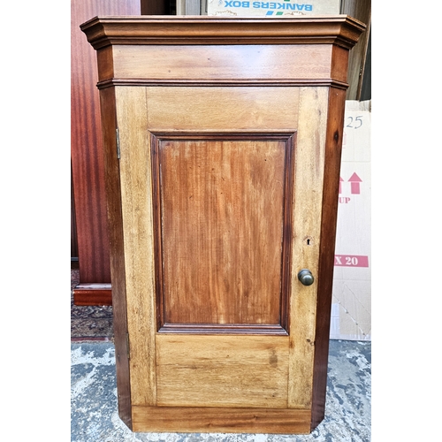 41 - Early 20th century mahogany single door wall mounting corner cupboard. Approx. 100 x 61 x 37cms