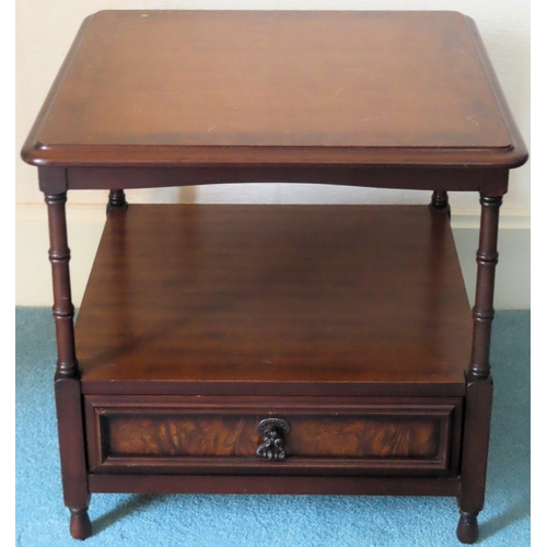 46 - RTV- Reproduction single drawer two tier side table. Approx. 50cm H x 51cm W x 51cm D