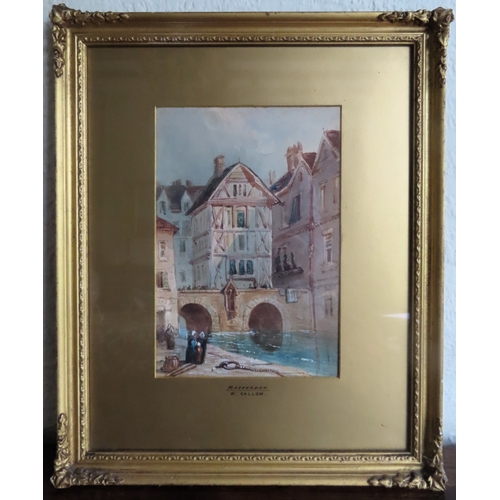 61 - W. Gallow - 19th century gilt framed watercolour depicitng Rotterdam. Approx. 26 x 17cms