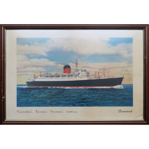 64 - Framed turner framed polychrome print - Cunard Carinthia, Ivernia, Saxonia. Approx. 48.5 X 74cm