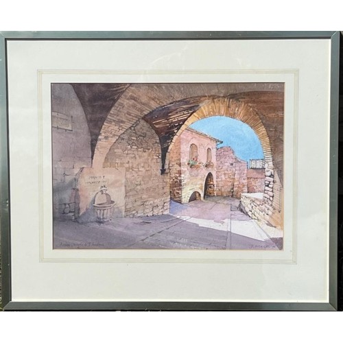 68 - J PICKLES, WATERCOLOUR ASSISI, APPROXIMATELY 27 x 37cm