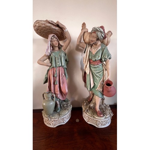 91 - RTV- IMPRESSIVE PAIR OF ROYAL DUX FIGURES IN GOOD CONDITION, APPROX 64cm AND 69cm HIGH