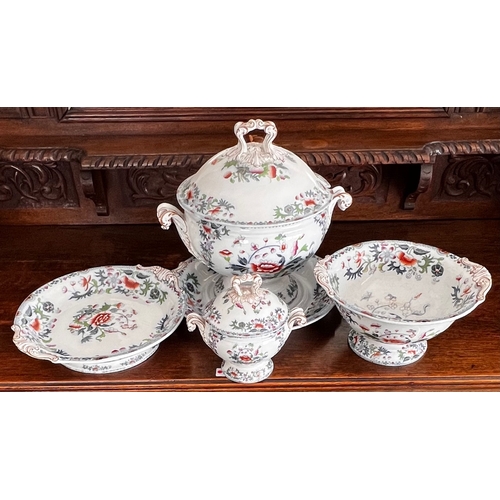 109 - Copeland late Spode soup tureen stand and cover, cake stand, fruit bowl, sauce tureen at fault