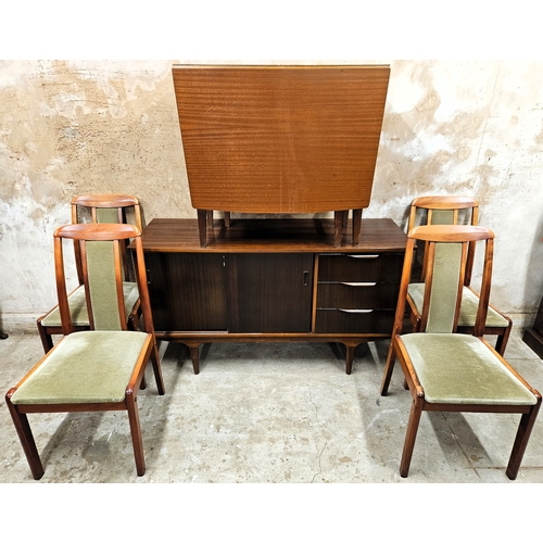 113 - Mid 20th century teak coloured table with four chairs and similar sideboard