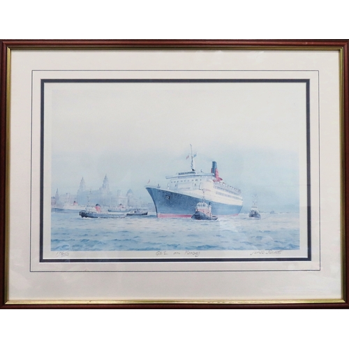 120 - James Sinnott - Framed and glazed Limited Edition pencil signed polychrome print - QEII on Mersey. A... 