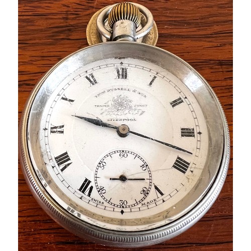 129 - RUSSELL & SONS SWISS MADE POCKET WATCH, BWR 04356, NOT WORKING