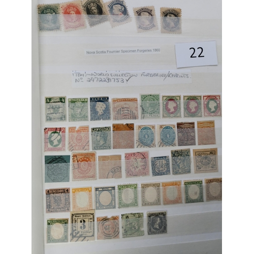 22 - MIXED WORLD.  FORGERIES. A large stockbook and small album with ranges of early to modern forgeries ... 